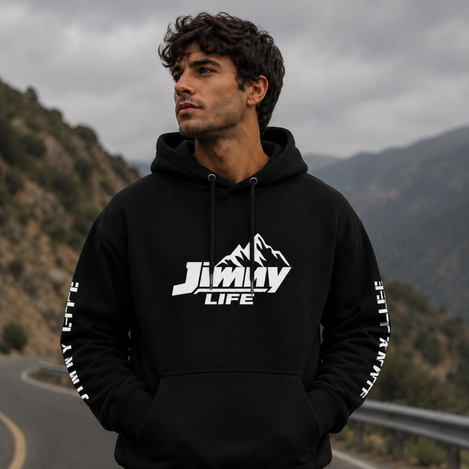 Jimny Life Mountain Hoodie — Hand Screen-Printed Adventure Hoodie