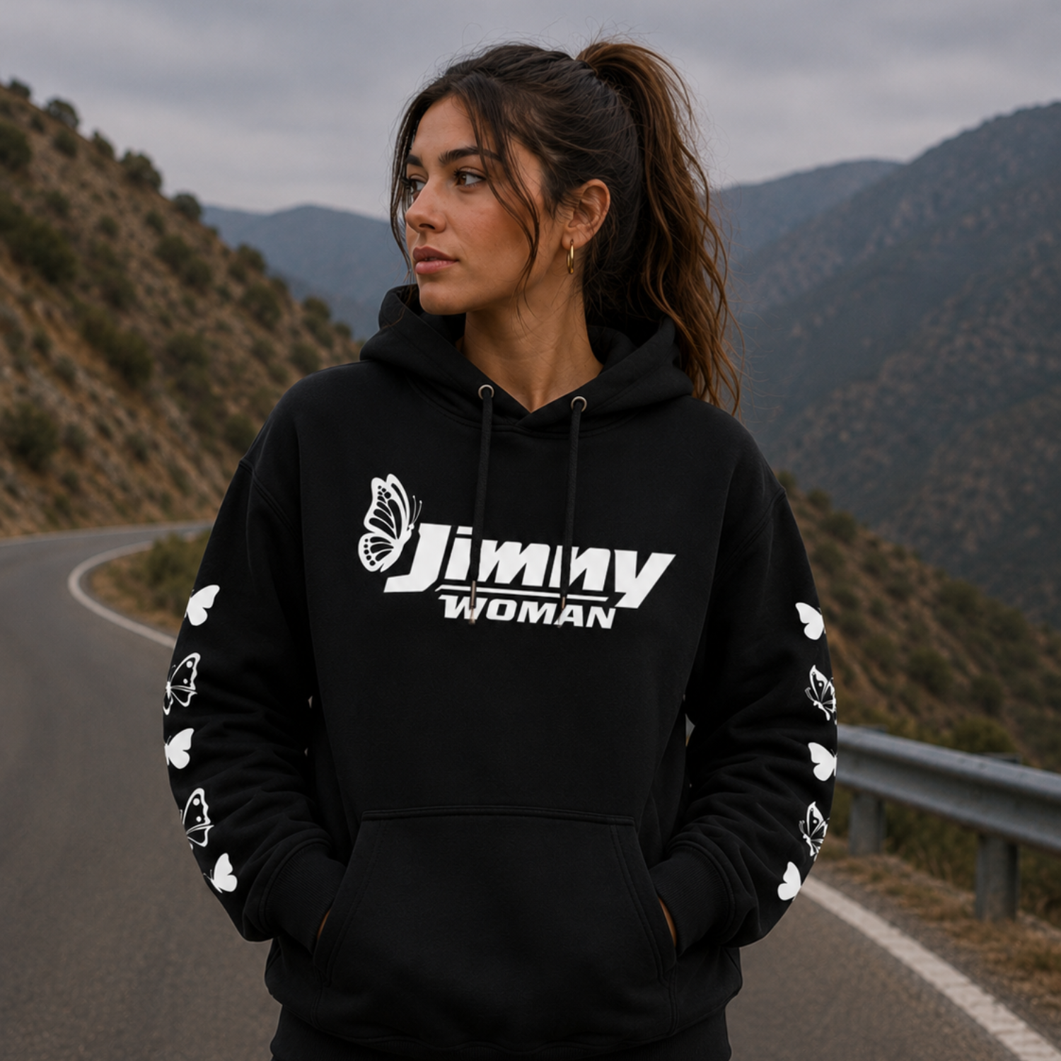 Jimny Woman Butterfly Hoodie — Hand Screen-Printed in South Africa