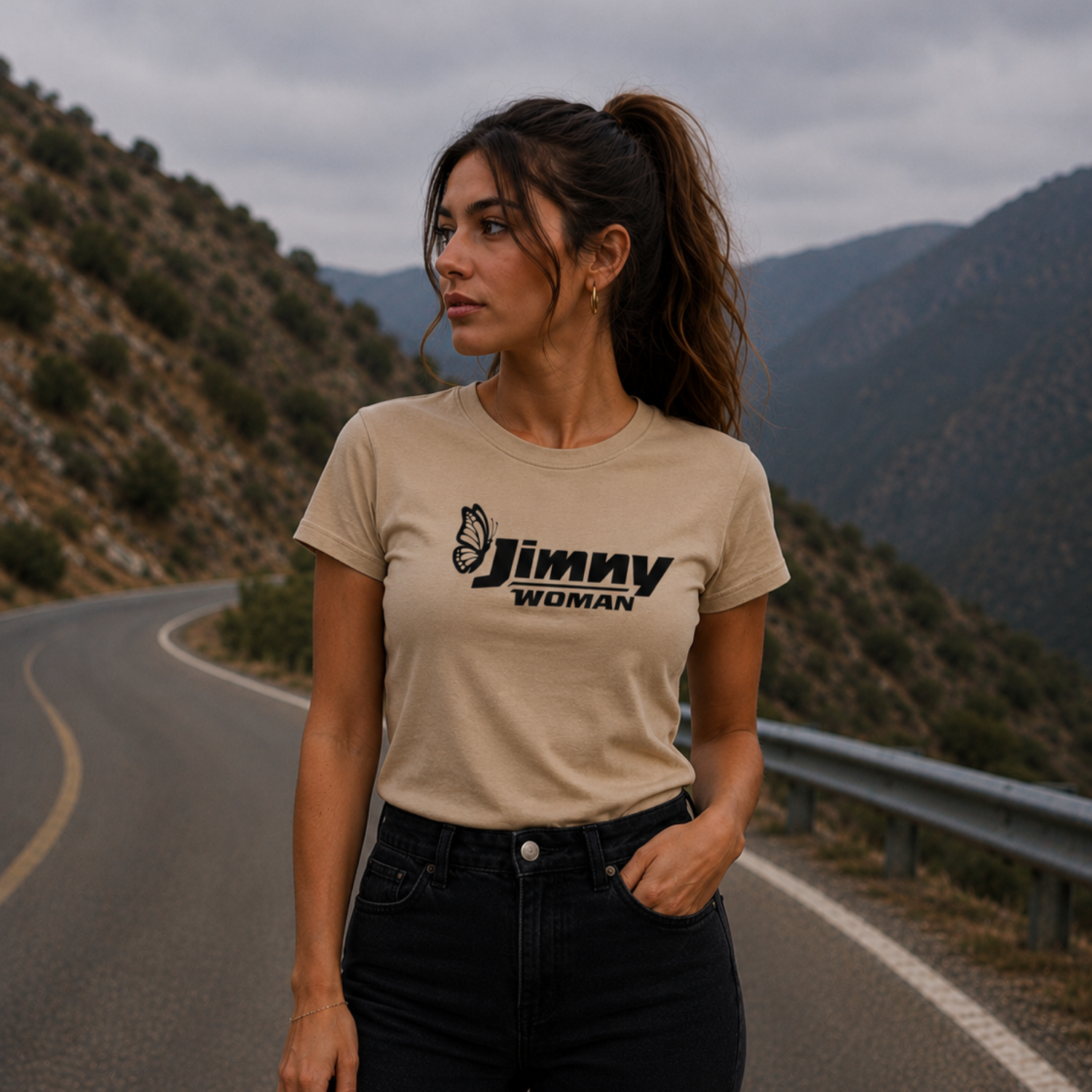 Jimny Woman Mountain T-Shirt — Hand Screen-Printed Adventure Tee